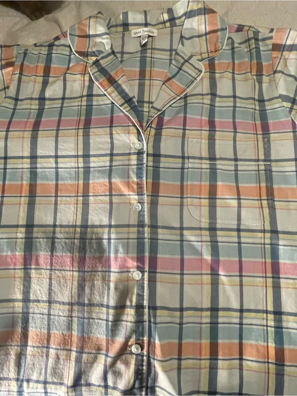 Vera Bradley Plaid Pastel Pajama Set in Cream, Pink, Blue, Peach - Picture 3 of 9